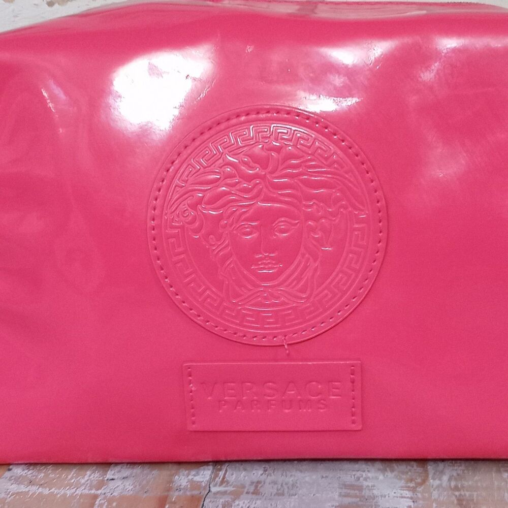 Versace Pink Patent Make Up Toiletries Case Travel Beach Resort Clutch Wristlet - Picture 9 of 9